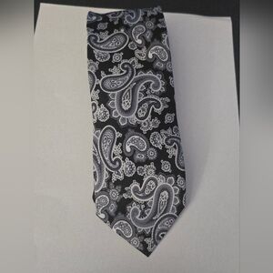 ZANETTI Silk Tie ITALY Black Gray Silver Paisley